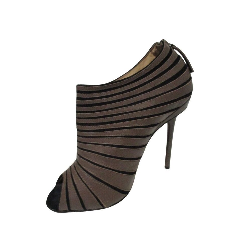 *L.A.M.B. Taupe Stiletto Leather Booties Peep Toe - 9M